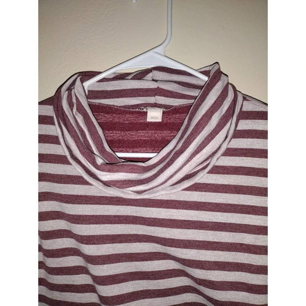J‎ Crew Burgundy Stripe Cowl Neck Long Sleeve Pullover Top Women Size S